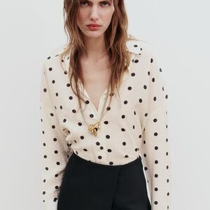 Zara Button Down Shirt with Black Dots
